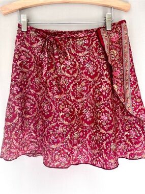Made in India Silk Wrap Mini Skirt Floral Paisley Boho
